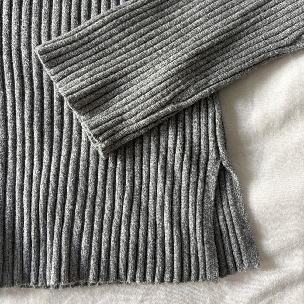 Grey Ribbed Collared Cardigan - Picture 7 of 8
